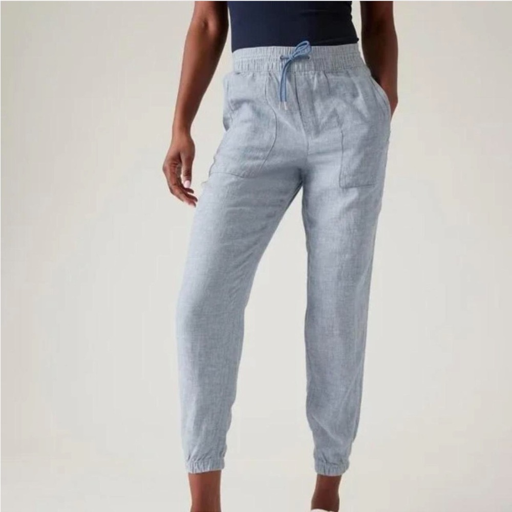 Athleta Blue Linen Joggers Pants Size 10